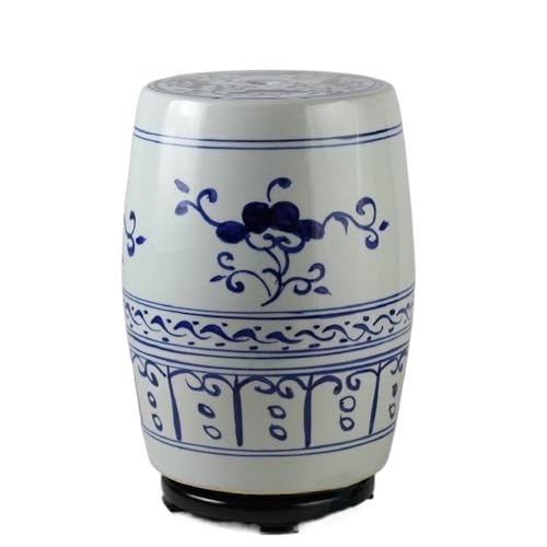 LINKIO Garden Stool Ceramic Garden Stool with Cooler | Embroidered Pier Blue Decorative Stool for Dressing, Tea, and Shoe Changing Ottomans