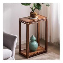 LUYOUBOZHU Vase Stand Walnut Bonsai Rack with Metal Finish, Living Room Floor Standing Wood Plant Shelves(Medium)