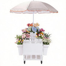 Outdoor Flower Cart with 18 Buckets Heavy Duty Rolling Flower Display Rack with Wheels & Umbrella for Wedding Party and Home Decor