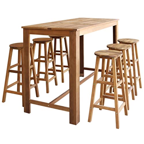 KGFHERENB 7-Piece Solid Acacia Wood Bar Table and Stool Set