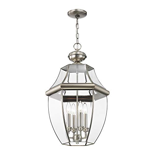 Livex Lighting 2357-91 4-Light Outdoor Hanging Lantern, Brushed Nickel