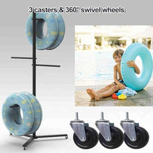 Asiwnshw Pool Float Storage Holder, Swim Ring & Float Storage Rack with Wheels, Metal Pool Side Organizer Towel Rack, Poolside Beach Swimming Equipment (Black)