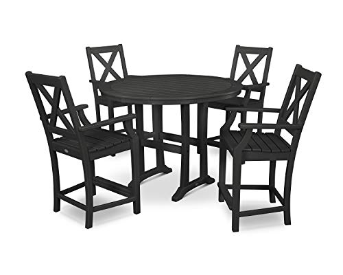 POLYWOOD® Braxton 5-Piece Nautical Trestle Arm Chair Counter Set in Black