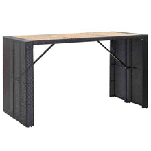 LPERTGFHU 7-Piece Patio Bar Set, Poly Rattan Outdoor Garden Furniture with Acacia Wood Tabletop and Cushioned Stools, Black