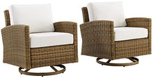 Crosley Furniture Bradenton 2-Piece Wicker Swivel Rocker Chair Set Brown with Sunbrella White Cushions