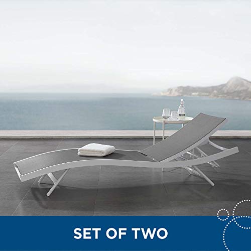 Lounge Chair Chaise, Set of 2, Aluminum, Metal, White Grey Gray, Modern, Outdoor Patio Balcony Cafe