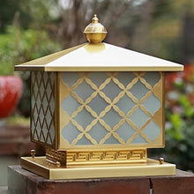 LumosPro Antique Waterproof Square Outdoor Table Light - Gold Copper Patio Pillar Lantern for Garden, Courtyard, and Porch (Large Size)(C)
