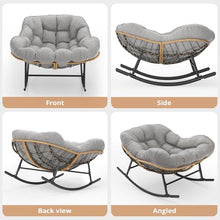 Easyego 2-Piece Oversized Papasan Rocking Chairs with Ottoman for Indoor Outdoor, Comfortable Wicker Rocker for Deck, Balcony, Poolside, Lawn, Bedroom, Living Room, Light Grey