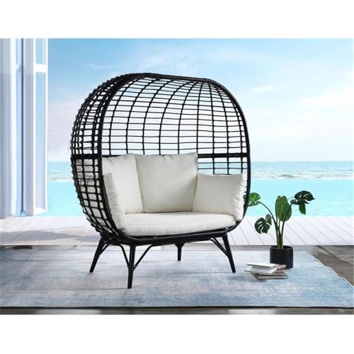 Acme Penelope Patio Lounge Chair Cream Fabric and Black Finish