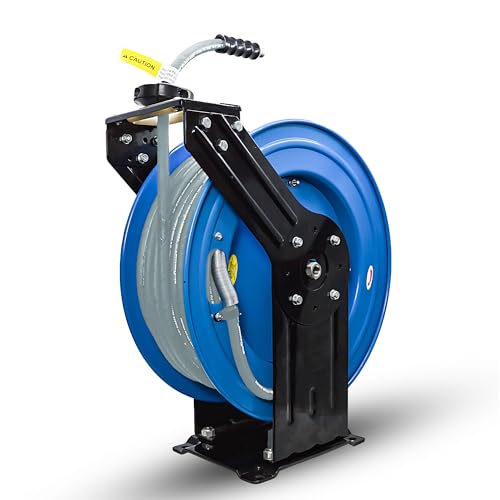 Blu Shield 3/8" x 100' Rubber Pressure Washer Hose Reel – Dual Arm Steel Frame, 4000 PSI Rated Hose, 6' Lead-in Hose, Auto-Retract System, Hot Water Up to 250°F – 1 Yr Warranty