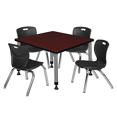 Romig Kee 30" Square Adjustable Classroom Table Mahogany & 4 Andy 12" Stack Chairs Black
