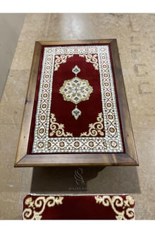SODEF Seljuk Floor Table 35.4x23.6 in Wood and Carpet with Glass Top, Red - Traditional Accent Furniture for Living Room, Balcony, or Garden - Red