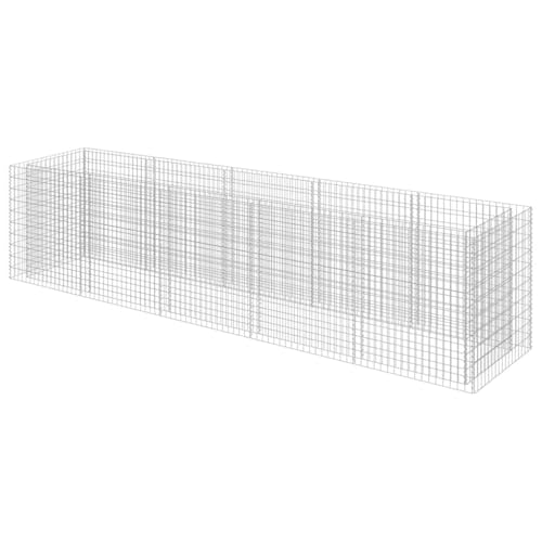 Makastle Gabion Raised Bed Outdoor 177.2" x 35.4" x 39.4" Silver Galvanized Steel Weather Resistant Modern Rectangular Floor Standing Planter