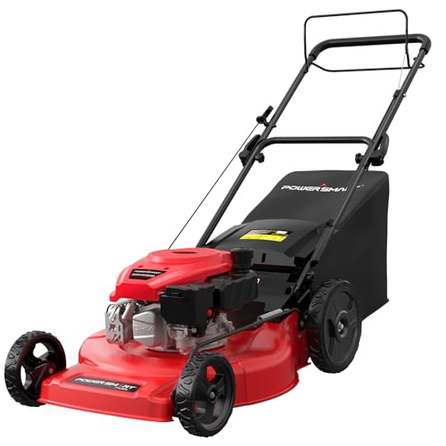 PowerSmart Self Propelled Gas Lawn Mower, 22 in. with 170cc OHV Engine, 2-in-1 Rear-Wheel Drive High Wheels, Red