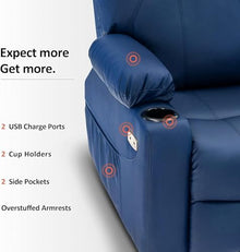 Electric Power Lift Recliner Chair for Elderly with Massage and Heat, Comfortable Leather Living Room Reclining Sofa, Upholstered Recliner Chair for Adults, USB Ports