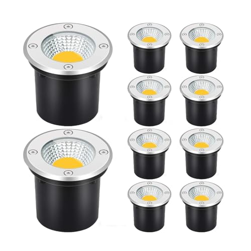 tyfuture 10 Pack Low Voltage Landscape Well Lights Outdoor COB Ground Lights IP66 Waterproof AC12/24V LED Underground Light for Bridge Garden Driveway Deck Patio Yard Embedded Spotlight (Color : Whit