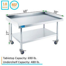 30" x 60" Rolling Equipment Stand with Casters and Undershelf