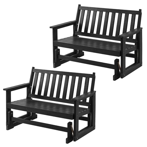 Furnimart 2-Piece Patio Glider Bench Set, HDPE All-Weather Outdoor 2-Person Gliders, Heavy-Duty No-Wobble Frame, Supports 660 LBS Each, Porch, Backyard, Garden & Deck, Black