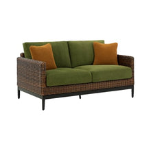 Signature Design by Ashley Horizon Hall Casual Outdoor Loveseat with Cushion, UV-Resistant Nuvella Fabric, Resin Wicker & Aluminum Frame, Ideal for Deck or Lanai Furniture, Green & Dark Brown