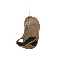 Christopher Knight Home Mariaz Hanging Basket Chair with Cushion, Outdoor Indoor Basket Chair, Boho Garden Rattan Lounger Porch Swing Furniture, Modern Patio Decor, Brown+Gray