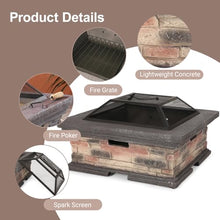FammyLoft 29 Inch Fire Pits for Outside Wood Burning, MGO Square Firepits for Outside, Wood Burning Fire Pit for Camping, Garden, Backyard, Bonfire Party, Stone Gray