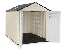 Rubbermaid Resin Outdoor Storage Shed With Floor (7 x 10.5 Ft), Weather Resistant, Beige/White, Organization for Home/Backyard/Garden Tools/Lawn Mower/Bike Storage/Pool Supplies