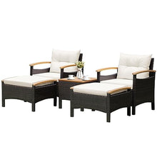 ZSLKDL 5PCS Patio Rattan Furniture Set Sofa Ottoman Cushioned Table W/Wood Top