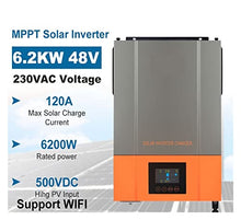 VGVGV Solar Charge Controller, 6.2KW Hybrid Solar Inverter Pure Sine Wave Inversor 48V 230VAC PV Input Max 500vdc MPPT 120A Solar Controller Support Li, Solar Panel Controller(6.2KW Without WiFi)
