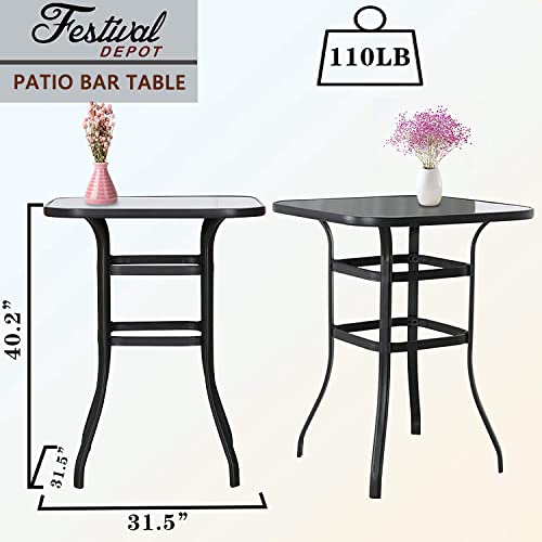 Festival Depot 9pcs Patio Dining Set Bar Height Swivel Bistro Chairs with Armrest and Tempered Glass Table Red