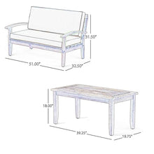 Benzara Outdoor Loveseat and Coffee Table Set Teak Brown and Blue