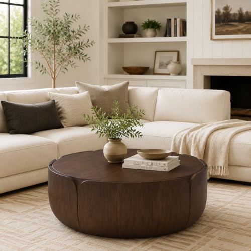 Outdoor Coffee Table with MgO Stone Top, French Country Table (Brown)