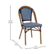 Flash Furniture Bordeaux Indoor/Outdoor Bistro Set - Tempered Glass Top Table with 4 Chairs - Navy & White Rattan/Natural Frame