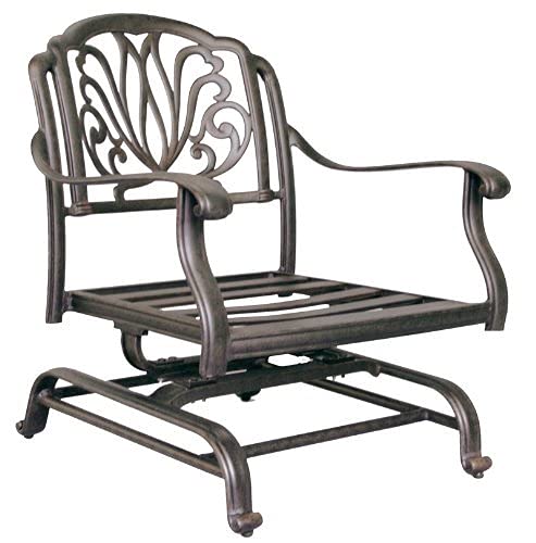 Patioland Elizabeth Outdơr Patio Rocker Club Chair Dark Bronze Cast Aluminum, Set of 4, Premium Linen Sesame Cushions