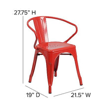 Flash Furniture Roy Commercial Grade 4 Pack Red Metal Indoor-Outdoor Chair with Arms