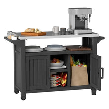 Bifanuo Outdoor Grill Table Grill Cart with Stainless Steel Top & Storage Cabinet for Food Prep and Storage, Portable and Durable with Wheels(Classic Black)