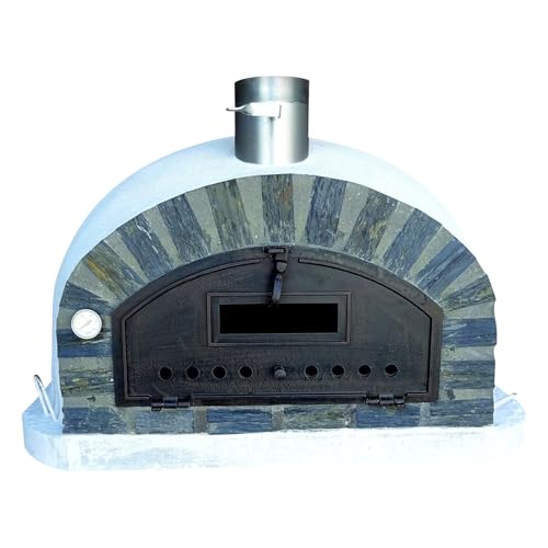 Authentic Pizza Ovens Pizzaioli Stone Arch Premium Wood-Fired Pizza Oven, Handmade in Portugal, Triple-Insulated Brick Oven, Drop-Down Door, Stainless Steel Chimney, Thermometer & Baking Dish Included