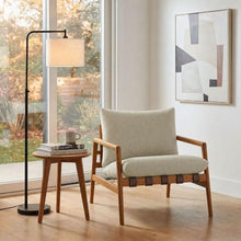 Modway Nomi Teak Wood Outdoor Sling Accent Chair in Sand - Faux Leather Vegan Patio Armchair with Removable Cushioned Upholstery