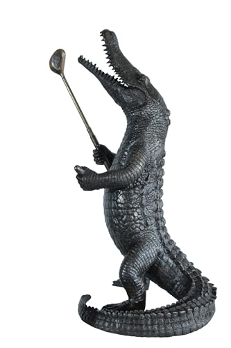 NIFAO Alligator Golf, Whimsical Medium Bronze Statue, 19" L x 23" W x 36" H