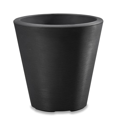 Crescent Garden Madison Planter– Weather-Resistant, Double Walled Indoor/Outdoor Plant Pot with Drain Hole – Large Plastic Plant Pot, 26" W (Caviar Black)