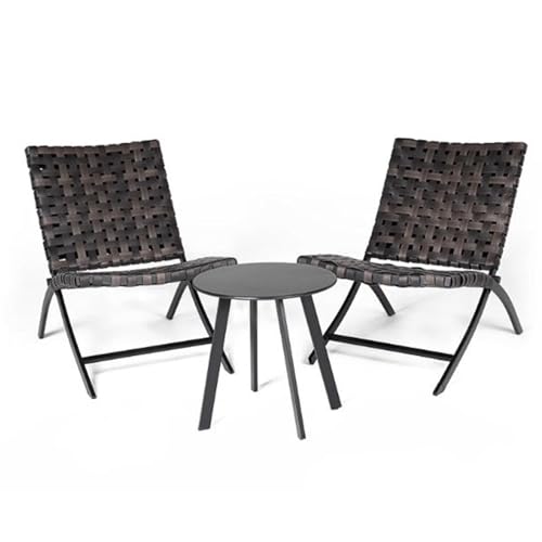Apk i bc Handwoven Outdoor Chair,Comfortable Patio Seat,Folding, Ergonomic Design, Suitable for The Living Room, with 2 Chairs and 1 Table.(Dark,56.5 * 81 * 82.5)