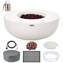 AMS 44" Round Concrete Natural Gas Fire Pit Table Bowl Bundle (Cream White)