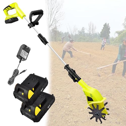 Portable Garden Cultivator Electric Cordless Tiller with 2×12Ah Rechargeable Battery for Gardens, Vegetable Patches, Orchard - 97-127cm Adjustable Rod