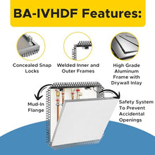 Best 24" x 24" Drywall Inlay Access Panel - Flush Aluminum Access Door with 5/8" Drywall Insert, Mud-in Flange, Welded Frame, Removable Hatch, Touch Latches, BA-IVHDF