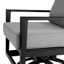 Afuera Living Aluminum Outdoor Swivel Glider Chair, Black Frame with Dark Grey UV-Resistant Cushions, 35" H x 31" W x 32" D, Modern Style Durable Patio or Garden Chair with Smooth Swivel Function