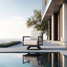 Modern Outdoor Coffee Table 47.2in x 23.6in with Marble Veining Sintered Stone Top and Aluminum Frame, Ember Black Finish, Weatherproof