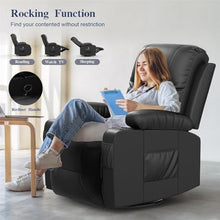 Luxury Recliner Chair with Heated Massage Function, Modern Swivel Rocker Lounge Reclining Seat with Side Pocket, Cup Holders, Ergonomic Living Room Recliners for Adults, Black