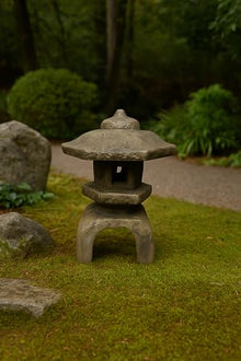 Solid Rock Stoneworks Medium 3-Piece Japanese Garden Lantern – 22" Tall – Espresso Stain – Cast Concrete Outdoor Statue – 62 lbs – 12" Base – Zen Decor for Yard, Patio, or Pond