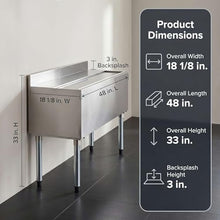 18” x 48” Stainless Steel Underbar Ice Bin - 161 lb NSF Extra-Wide Commercial Bar Ice Chest with Sliding Lid, Bottle Holders, Insulated Storage, Backsplash, Drain Pipe