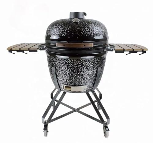 JOSOGO 26 Inch Large Outdoor BBQ Grill, European American Style Big Iron Egg Ceramic Smoker Roaste(Black)
