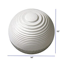 HomeRoots Sandstone 14" X 12" White Round Outdoor Ball with Lines and Light